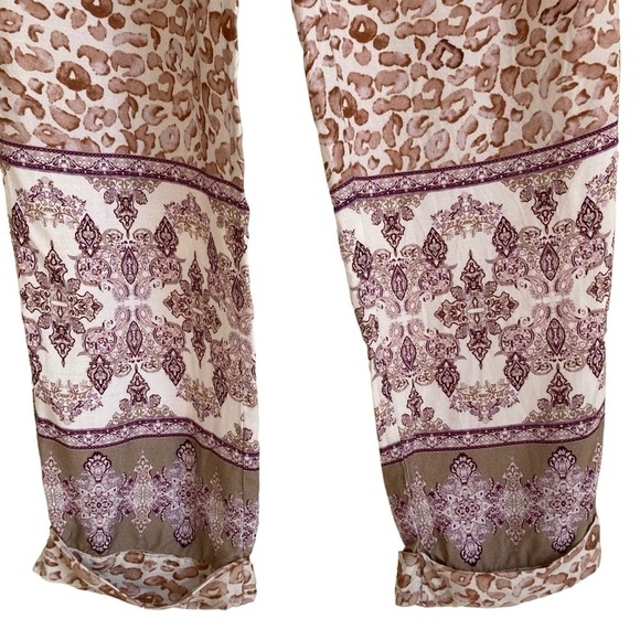 Anthropologie Ollari Boho Animal Print Pull On Tapered Realxed Summer Pants Sz M - Picture 7 of 16